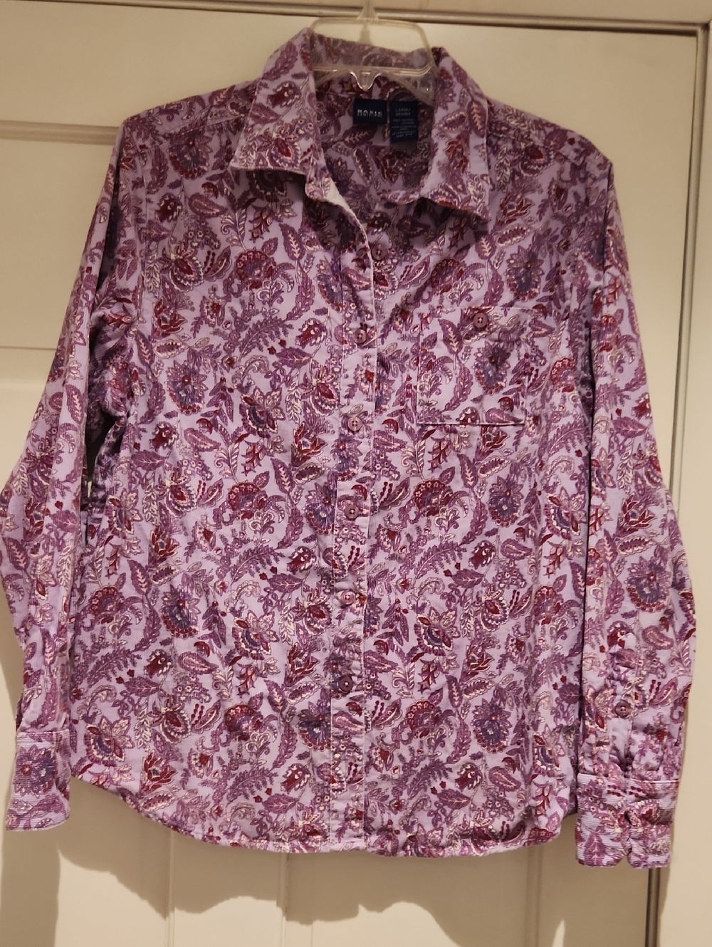 Basic Editions Women's Lavender and Burgundy Paisley Button-Down Shirt